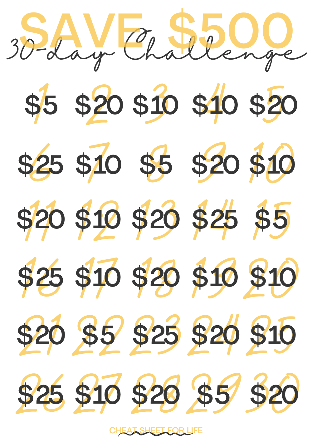 30 day save $500 challenge